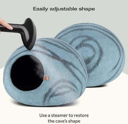 Cat Cave - Merino Wool Bed for Indoor Cats (Aquamarine, Medium)