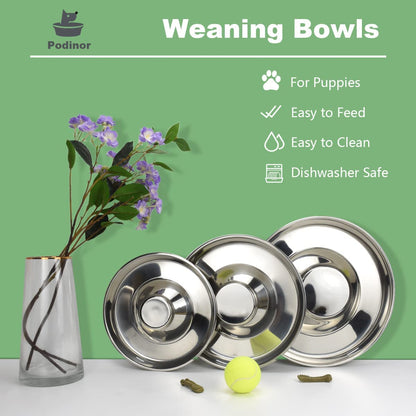 Stainless Steel Puppy Dog Bowls 2 Pack, Pets Puppies Feeding Food and Water Weaning Bowls Dishes Feeder, 11.8 Inch