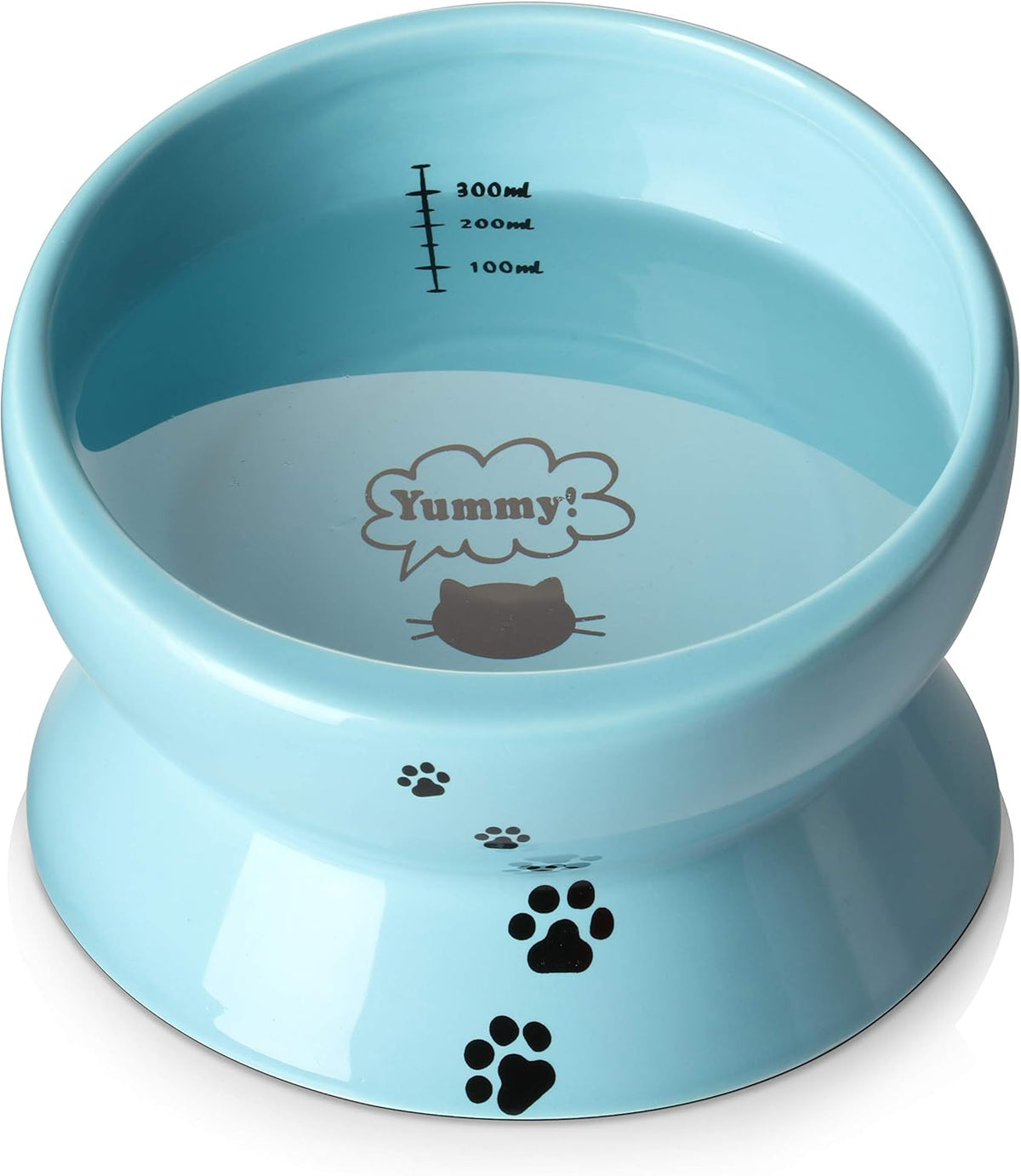 Ceramic 15 Ounce Slanted Cat Food Water Bowl, Lake Blue