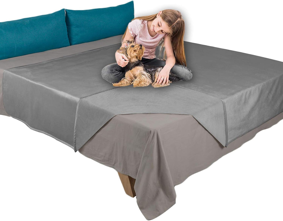Pet Bed Blanket Reversible 100% Waterproof Velvet Super Soft for Sofa and Bed (40X60 Inches, Light Grey+Grey)