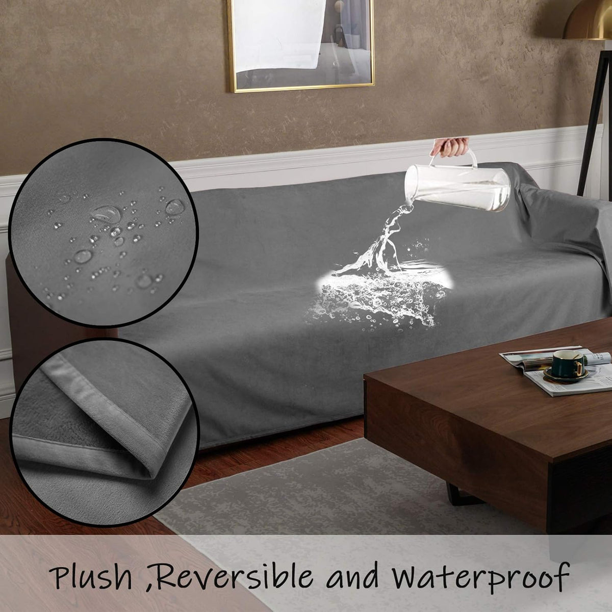 Pet Bed Blanket Reversible 100% Waterproof Velvet Super Soft for Sofa and Bed (40X60 Inches, Light Grey+Grey)