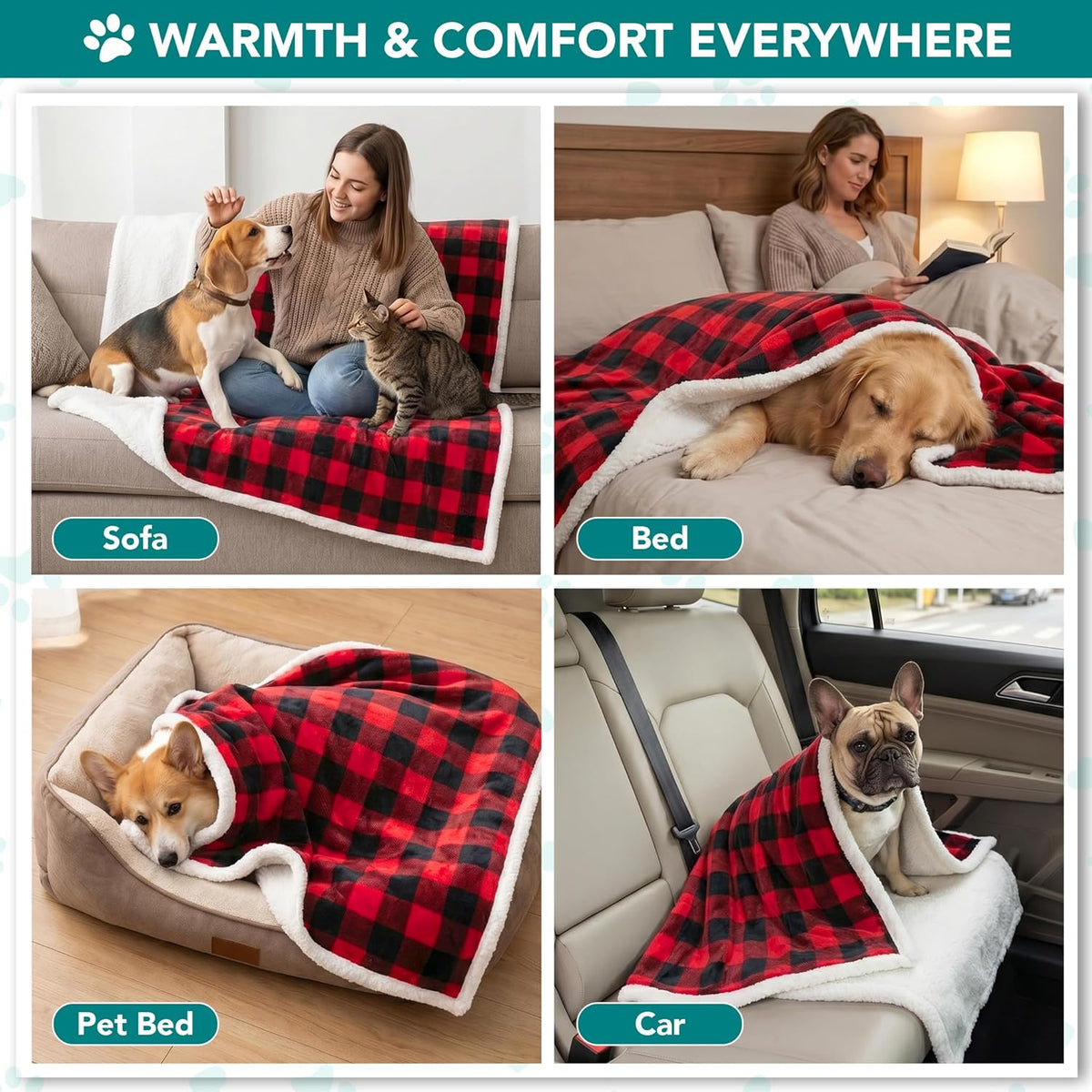 Dog Blanket for Medium Small Pet Cat Puppy Kitten, 60X40 Checker Red