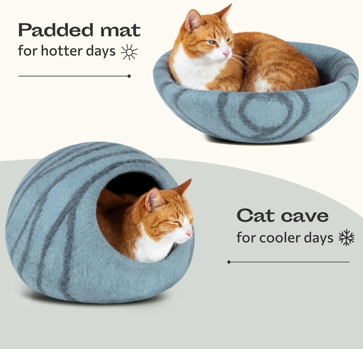 Cat Cave - Merino Wool Bed for Indoor Cats (Aquamarine, Medium)