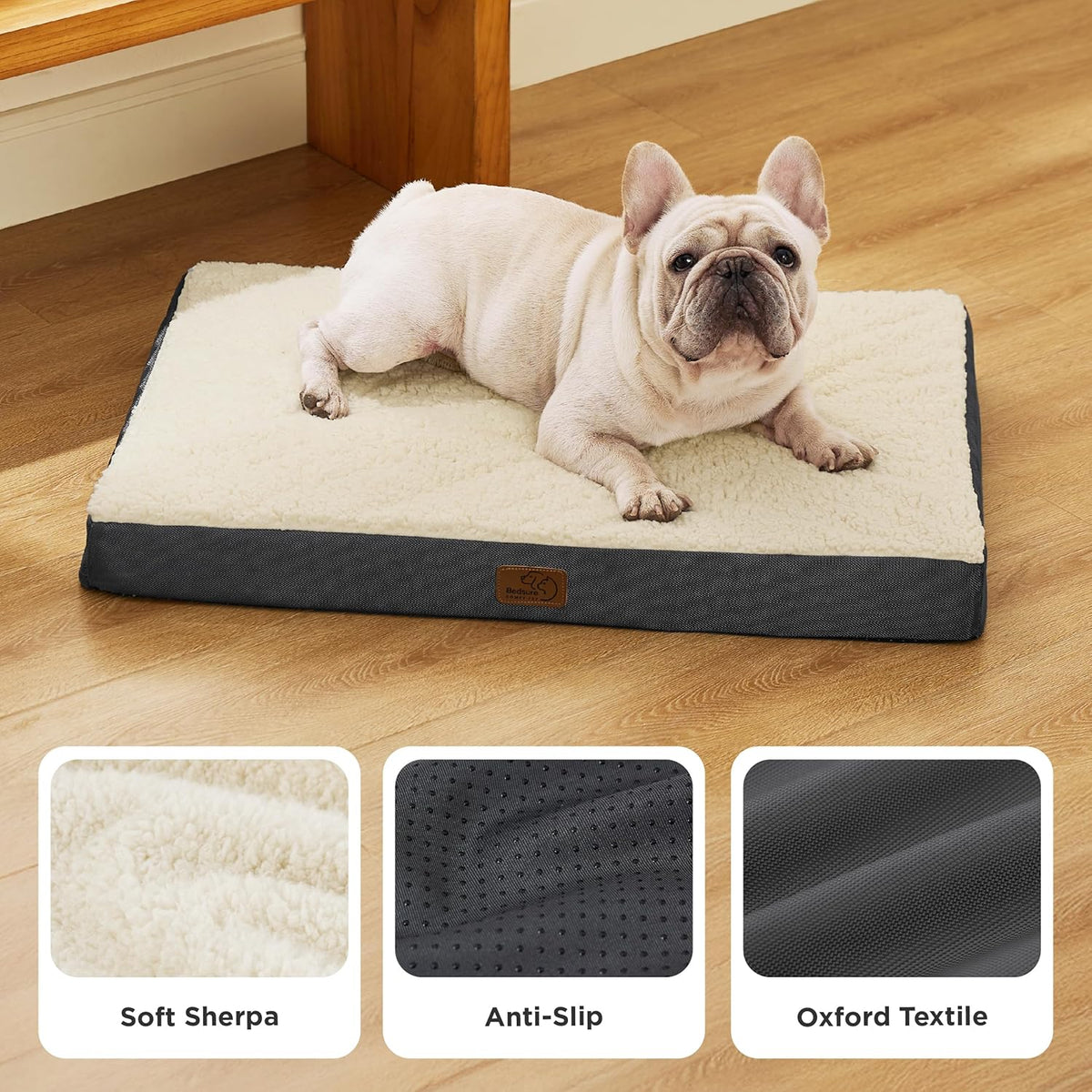 Washable Dog Bed Medium Size Dog with Comfy Sherpa, 30X20In Grey
