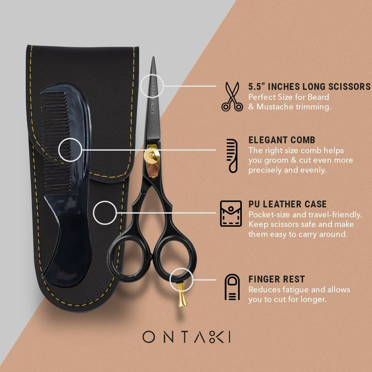 Beard & Mustache Scissors & Combs - 5.5" Japanese Steel, Black