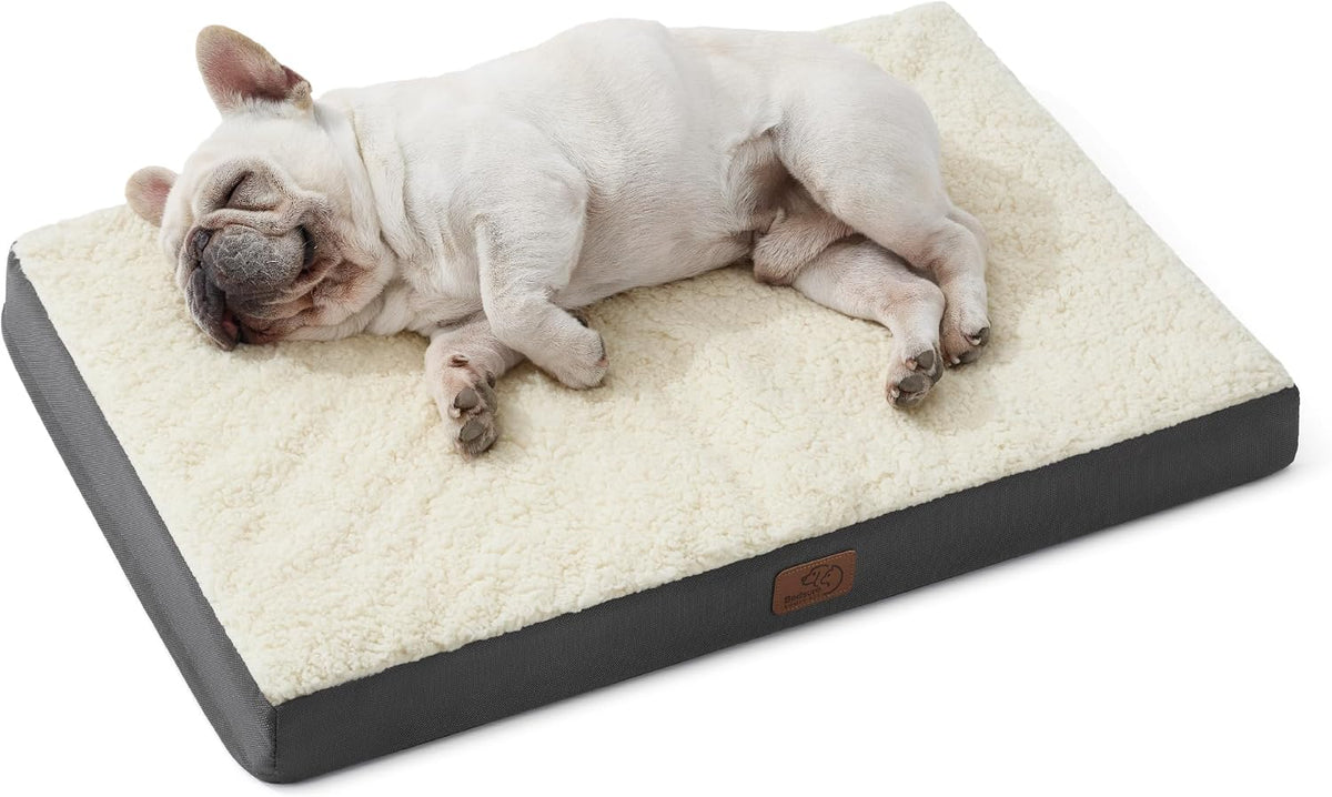 Washable Dog Bed Medium Size Dog with Comfy Sherpa, 30X20In Grey