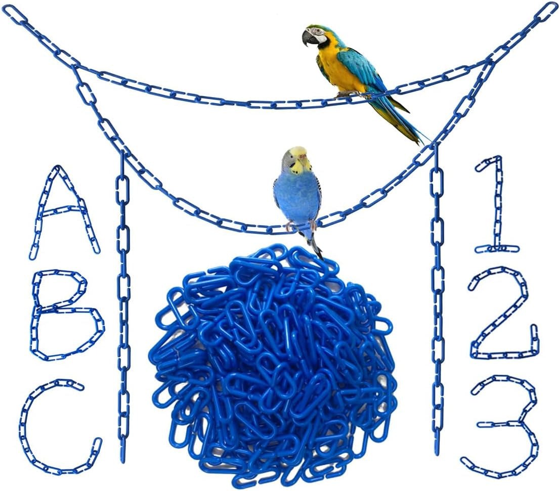 200Pcs Blue C-Clips Plastic Chain Links for Birds & Small Pets