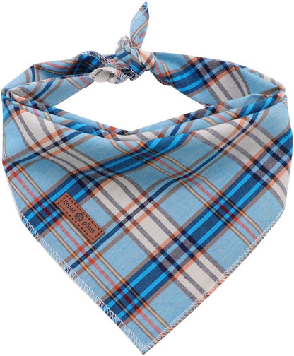 Dog Bandana for Small Medium Large Dogs, Cat Kerchief Blue Plaid, Triangle Bibs Scarf for Girl or Boy