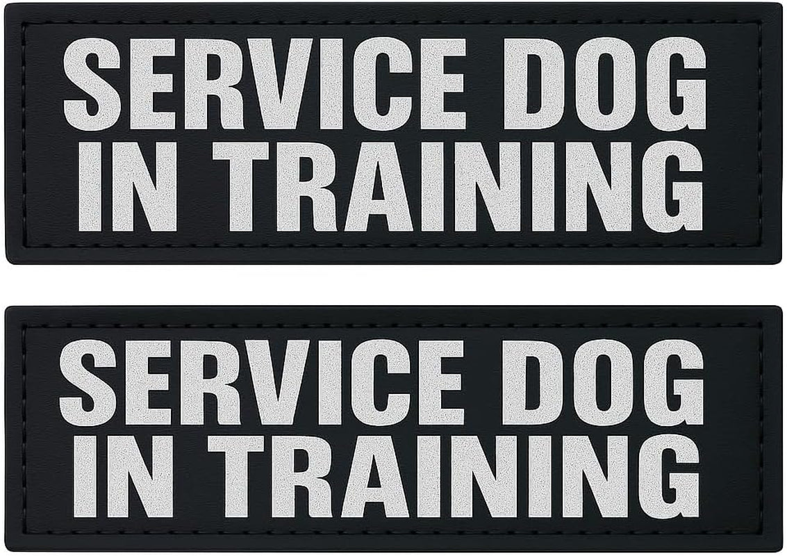 Reflective Service Dog in Training Patches with Hook and Loop Backing for Service Animal Vests /Harnesses Medium (5 X 1.5) Inch