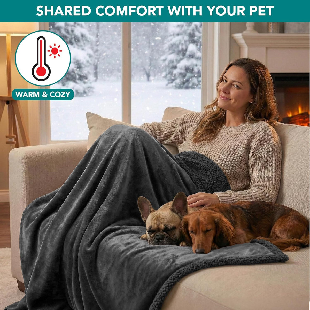 Waterproof Dog Blanket for Large Dog Pet, 90X90 Queen, Dark Grey
