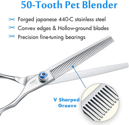 Dog Grooming Thinning Scissors - 7" Trimming Blending Shears 50 Teeth