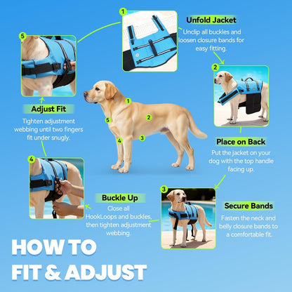 Dog Life Vest Rip Stop Dog Swim Vest, M, Blue