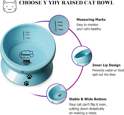 Ceramic 15 Ounce Slanted Cat Food Water Bowl, Lake Blue