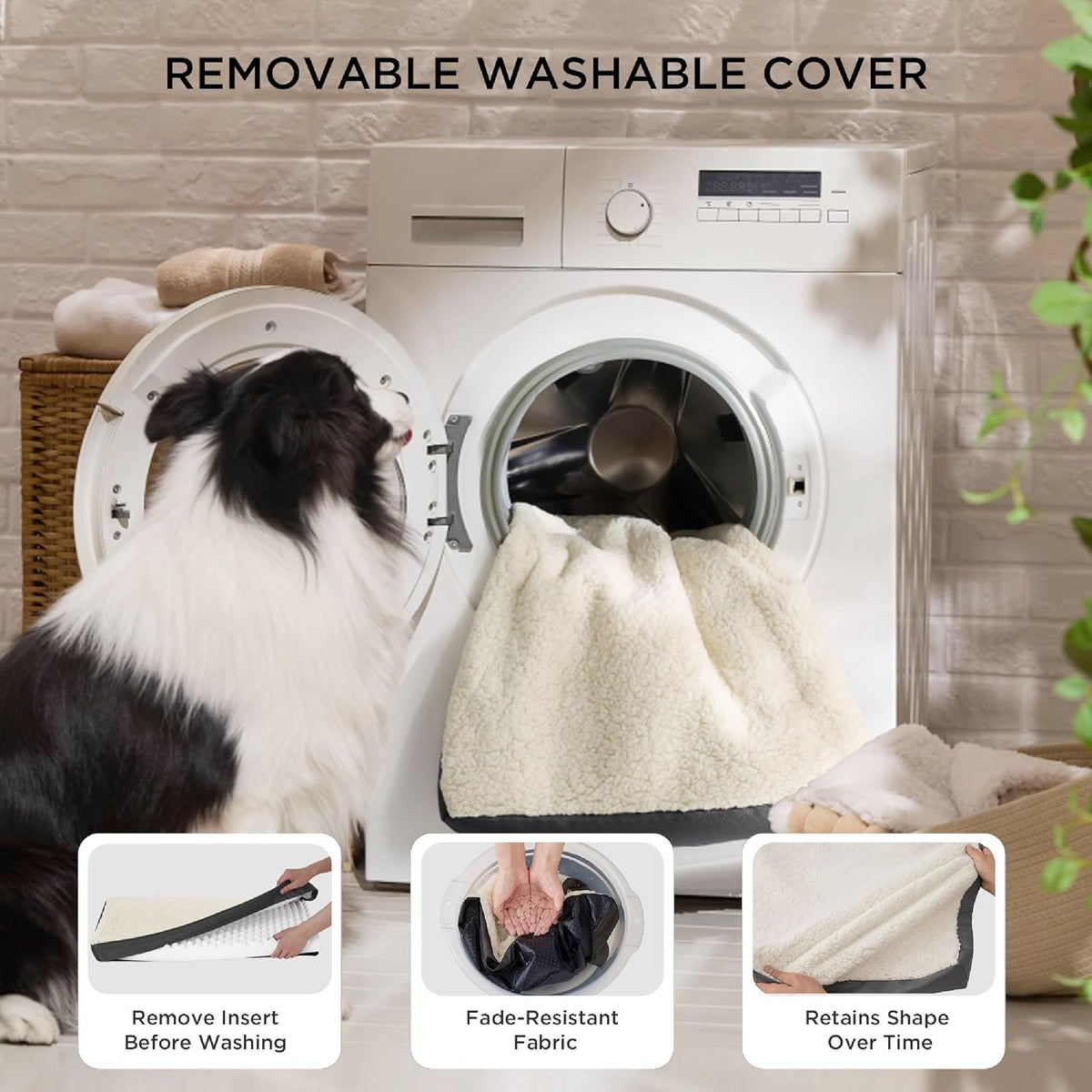 Washable Dog Bed Medium Size Dog with Comfy Sherpa, 30X20In Grey