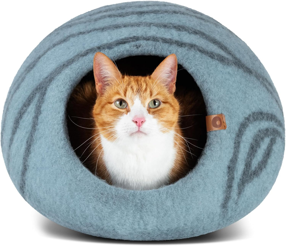 Cat Cave - Merino Wool Bed for Indoor Cats (Aquamarine, Medium)