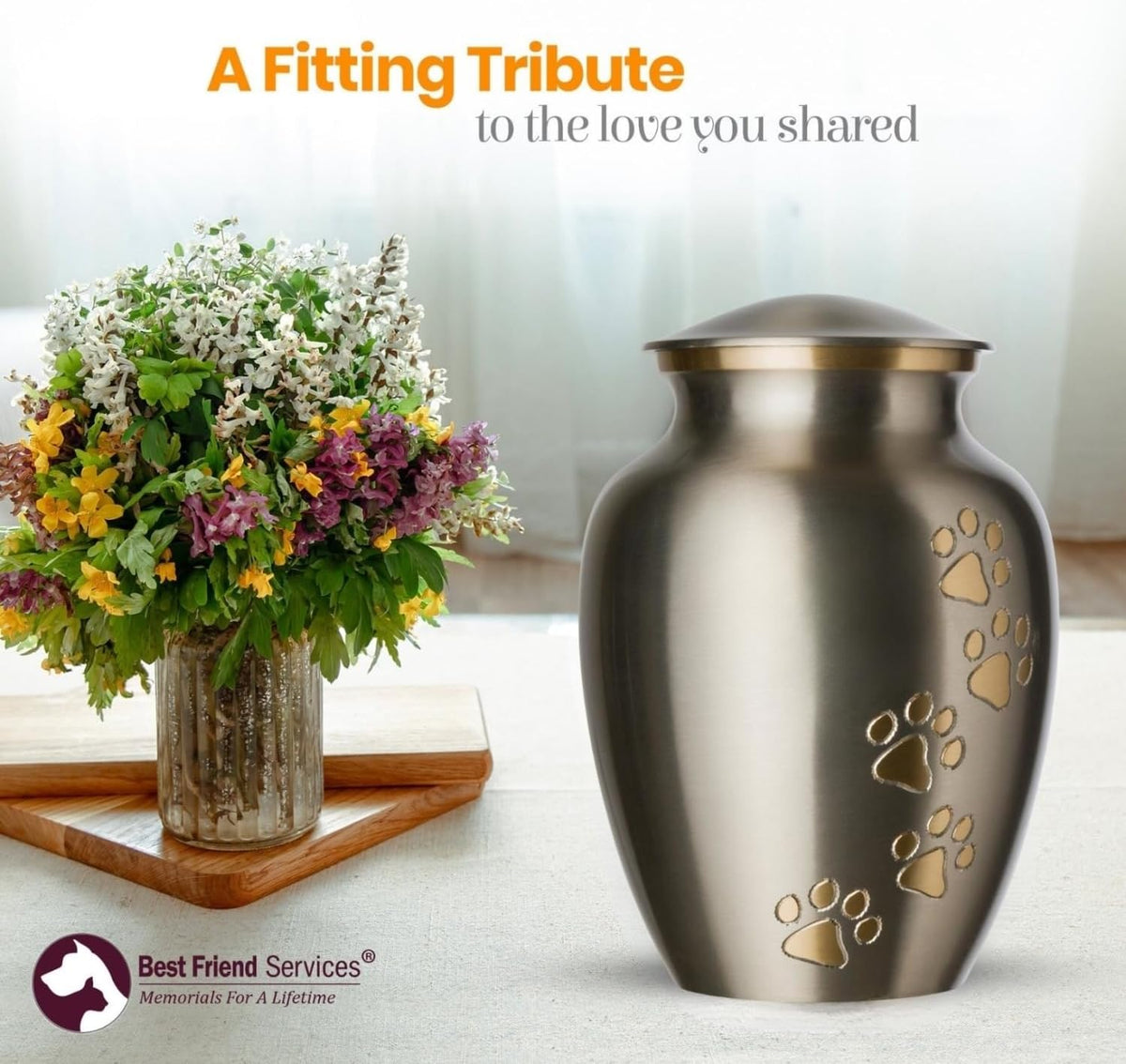 Ottillie Legacy Pewter/Brass/Vert Pet Urn, up to 25Lbs