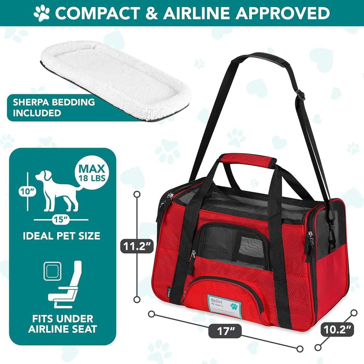 Airline Approved Pet Carrier for Cats & Small Dogs, Small, Red