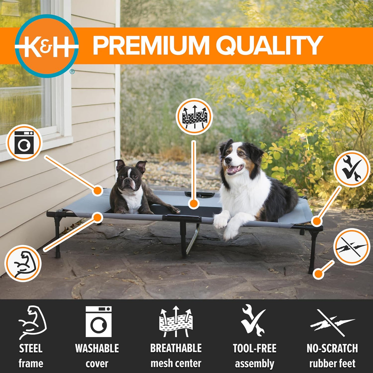 K&H Outdoor Elevated Dog Bed for Large & Extra-Large Pets, Gray, XL 50X32In