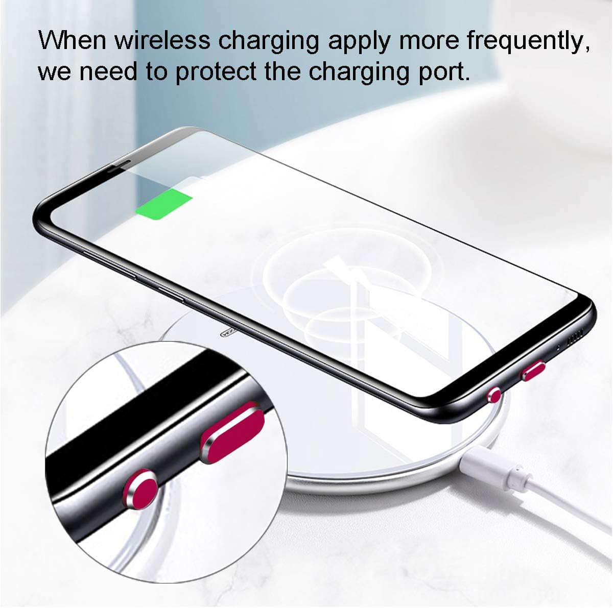 USB C Dust Plugs Charging Port Cover Caps, 2 PCS (Red)