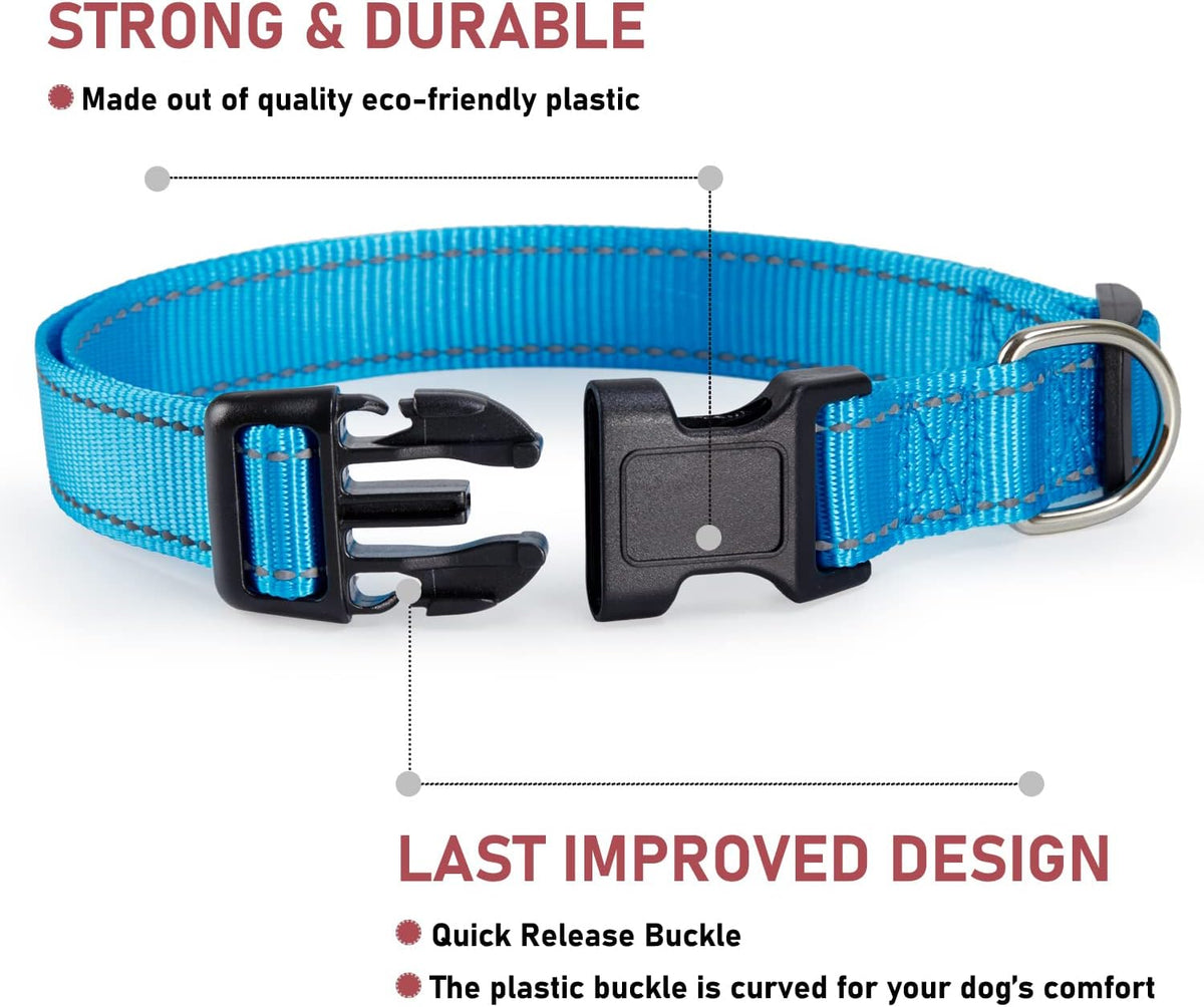 Reflective Dog Collar, Puppy Collar with Buckle Adjustable, Blue XL