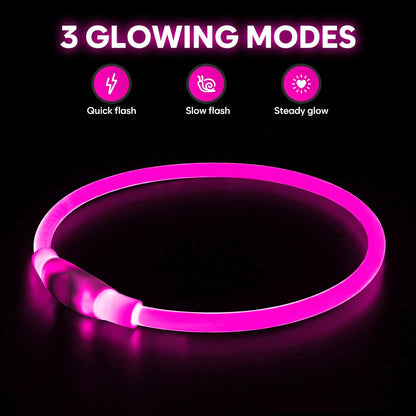 LED Dog Collar, USB Rechargeable Light up Dog Collars Glow in the Dark, Waterproof LED Dog Necklace for Your Dogs Walking at Night (Pink)