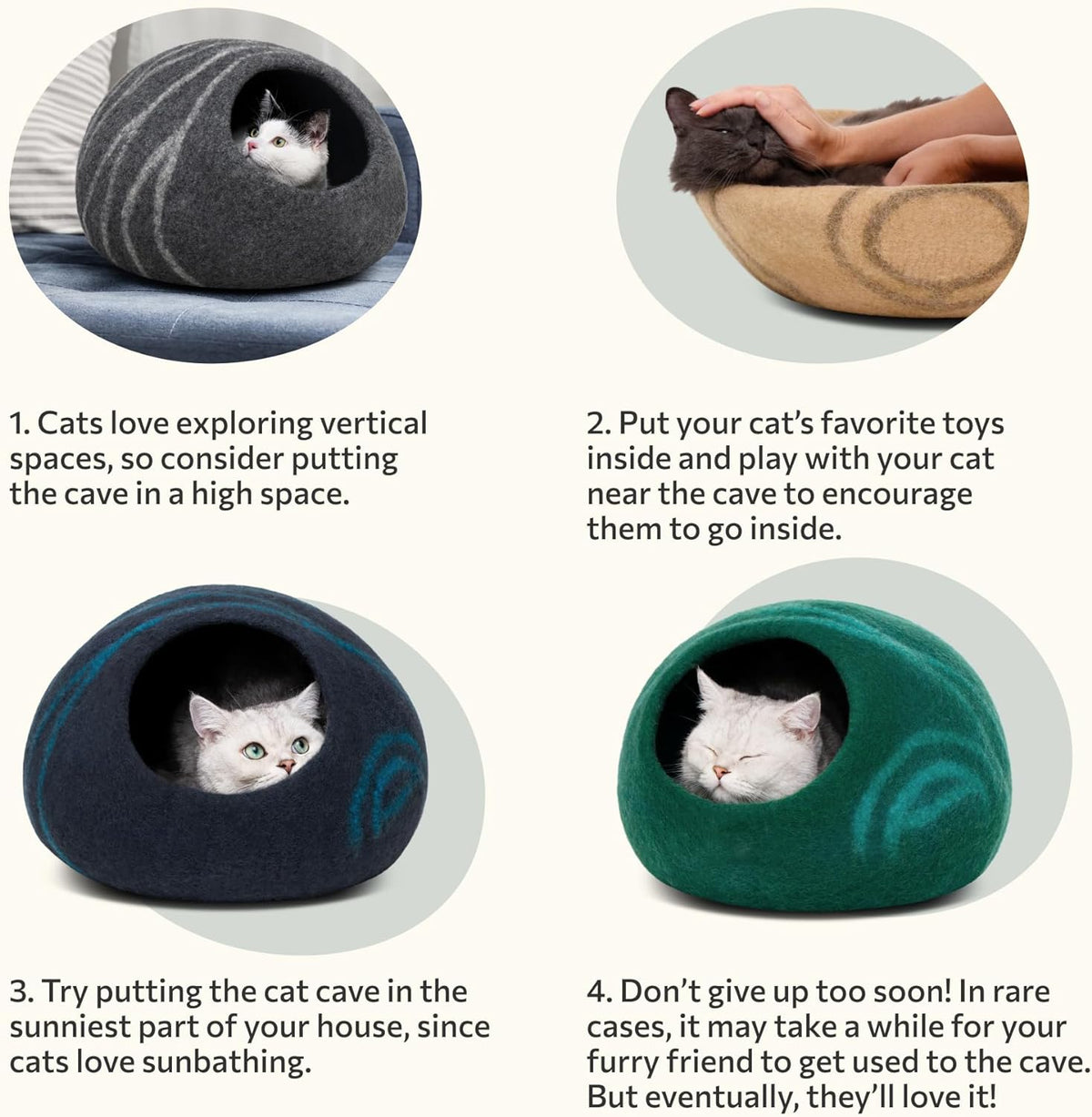 Cat Cave - Merino Wool Bed for Indoor Cats (Aquamarine, Medium)