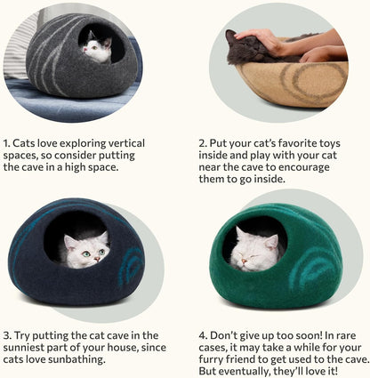 Cat Cave - Merino Wool Bed for Indoor Cats (Aquamarine, Medium)