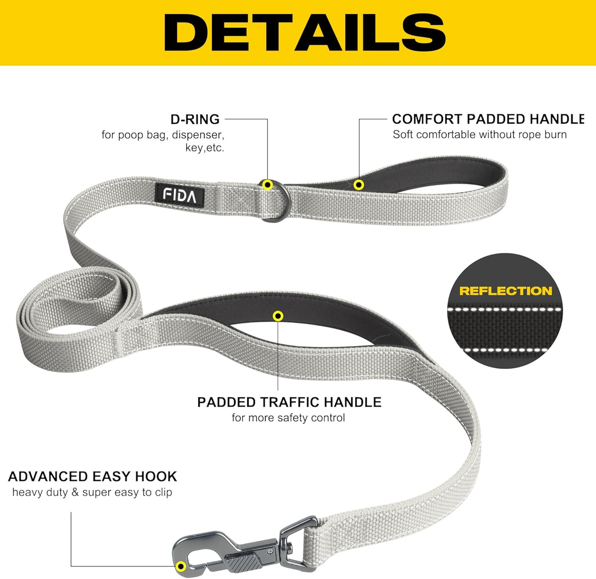 Heavy Duty Dog Leash for Medium Large Dogs, 6 FT, Dual Padded Handles