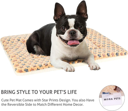 Dog Crate Pad Bed Ultra Soft Pet Mat Star Print Brown 23 X18 Inch