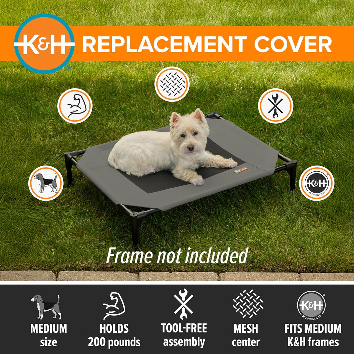 Original Pet Cot Replacement Cover (Cot Sold Separately) - Gray/Black Mesh, Medium 25 X 32 Inches