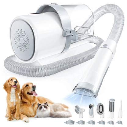 Dog Grooming Kit, 2.5L Pet Hair Grooming Vacuum, 5-In-1 Electric Clippers Cleaning Sets for Dog/Cat/Other Animals, White