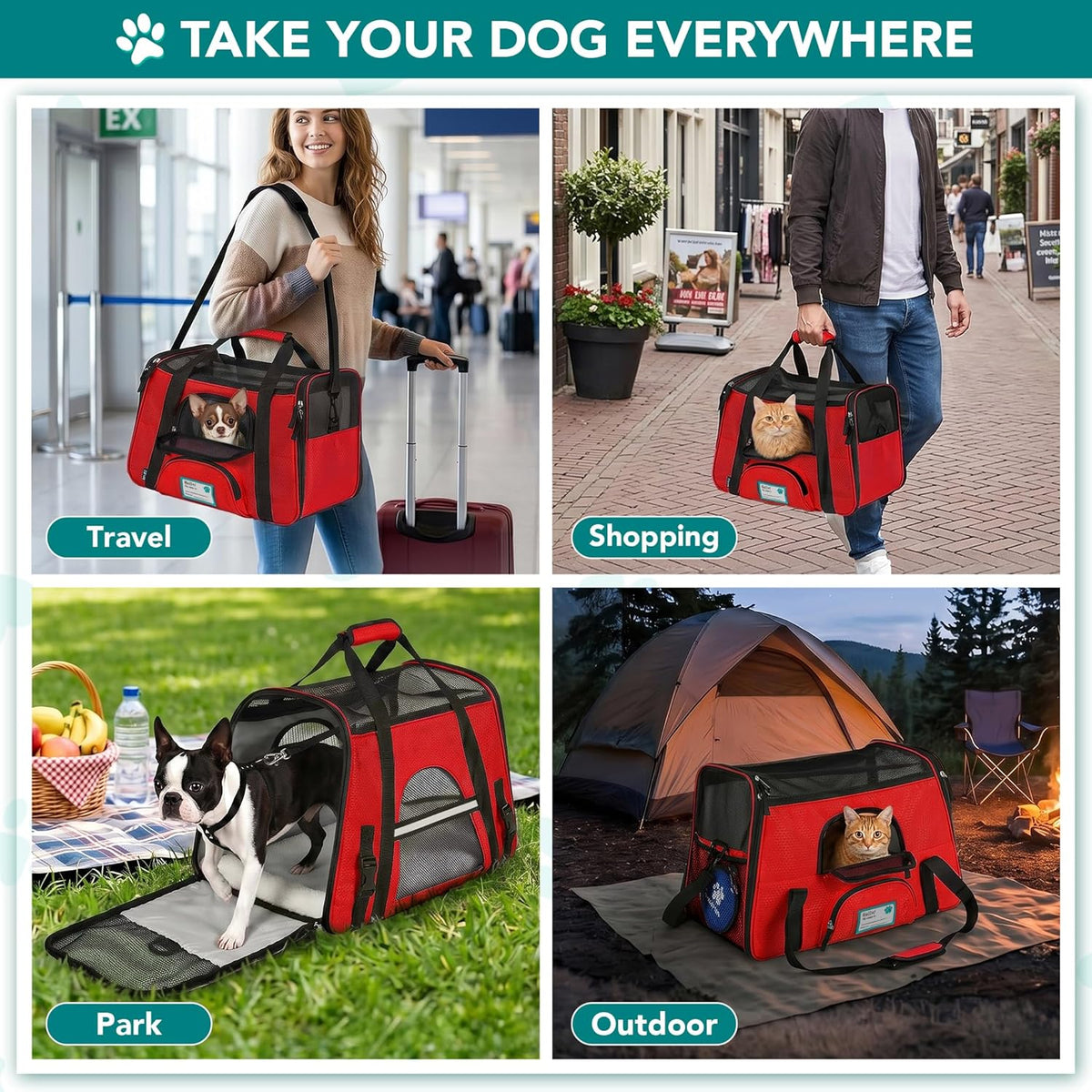 Airline Approved Pet Carrier for Cats & Small Dogs, Small, Red