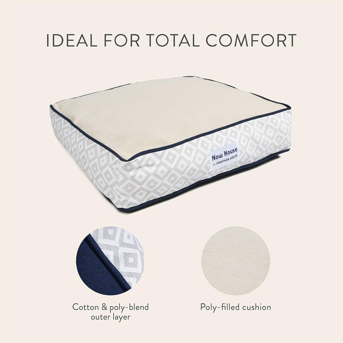 Jonathan Adler Now House for Pets Grey Diamond Cushion Dog Bed, Small Dog Bed, Machine Washable, Cotton/Poly Blend, 17X22X5 Inches