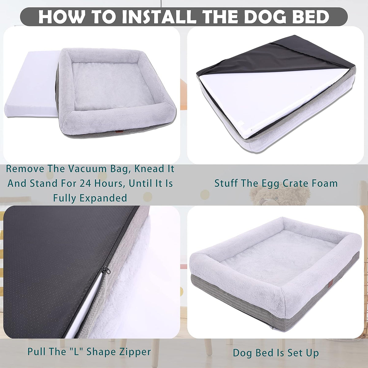 Orthopedic Dog Bed for Medium Dogs, Bolster Sides Dogs Sofa Bed with Removable Washable Cover & Non-Skid Bottom, Soft Pet Bed with Egg Foam Dog Couch for Sleeping, 31 X 25 Inch, Gray