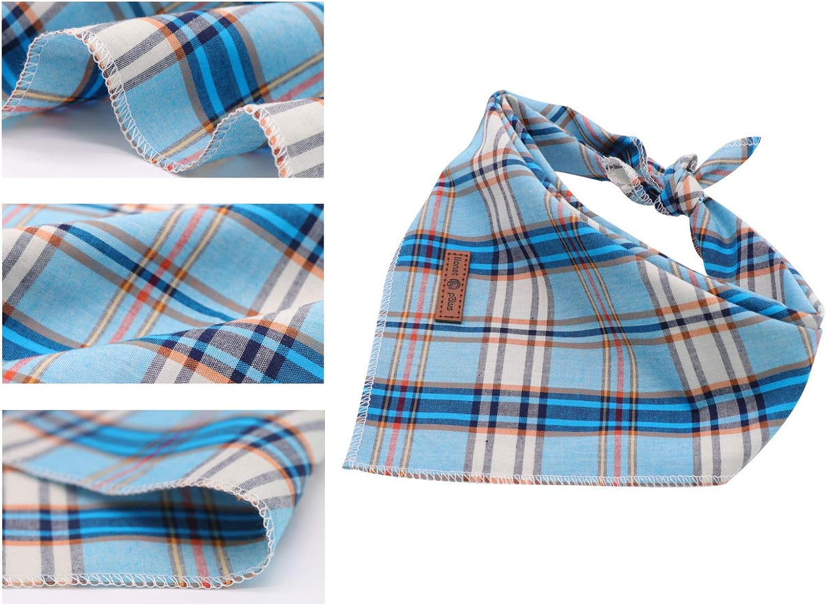 Dog Bandana for Small Medium Large Dogs, Cat Kerchief Blue Plaid, Triangle Bibs Scarf for Girl or Boy