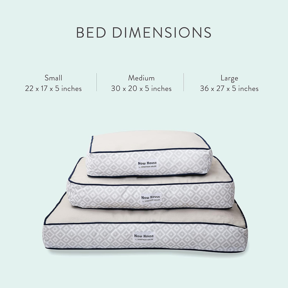 Jonathan Adler Now House for Pets Grey Diamond Cushion Dog Bed, Small Dog Bed, Machine Washable, Cotton/Poly Blend, 17X22X5 Inches