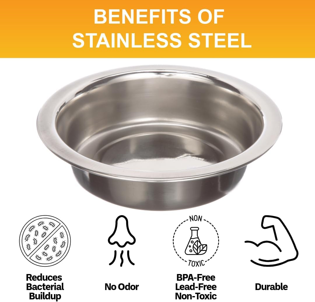 1 Cup (8 Oz.) Shallow Stainless Steel Cat Bowls, Set of 2 Neater Feeder Replacement Bowls (Express & Deluxe), Metal Cat Dishes for Food and Water, Whisker Friendly, Dishwasher Safe