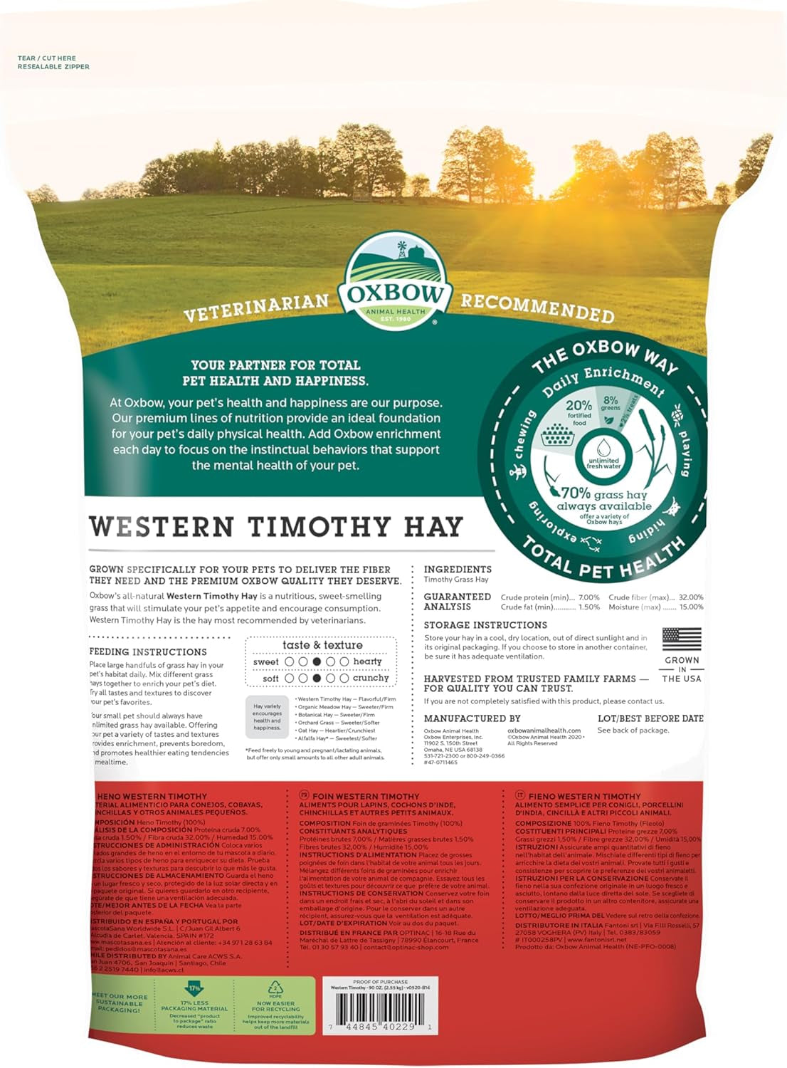 Western Timothy Hay, Rabbit & Guinea Pig Hay, High Fiber, USA, 90 Oz