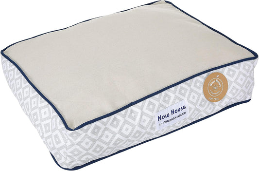 Jonathan Adler Now House for Pets Grey Diamond Cushion Dog Bed, Small Dog Bed, Machine Washable, Cotton/Poly Blend, 17X22X5 Inches