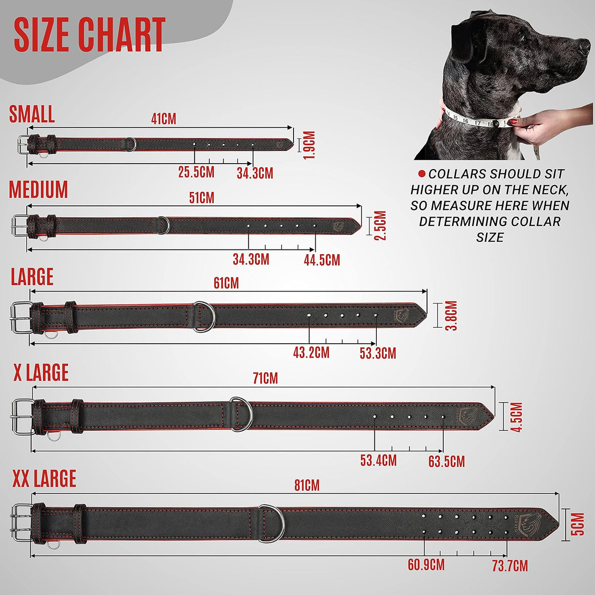 Riparo Dog Collars for Medium Dogs, Genuine Leather Dog Collar, Medium Dog Collar (M: 1" Wide for 13.5”-17.5” Neck, Black/Red Thread)