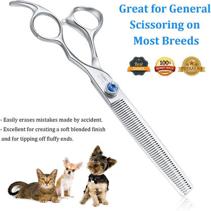 Dog Grooming Thinning Scissors - 7" Trimming Blending Shears 50 Teeth