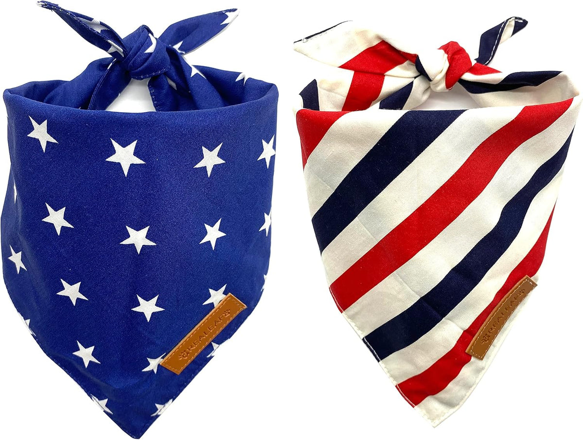 4Th of July Dog Bandanas 2 Pack, Reversible American Flag Pet Scarf for Boy and Girl, Premium Durable Fabric, Patriotic Bandana for Large and Extra Large Dogs (X-Large)