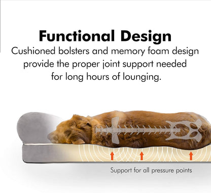 Small Dog Bed, Orthopedic Sofa Memory Foam Mattress, Calming Couch, Wall Rim Pillow, Water Resistant Liner, Washable Cover, Non-Slip Bottom, Chester, Small Khaki Beige