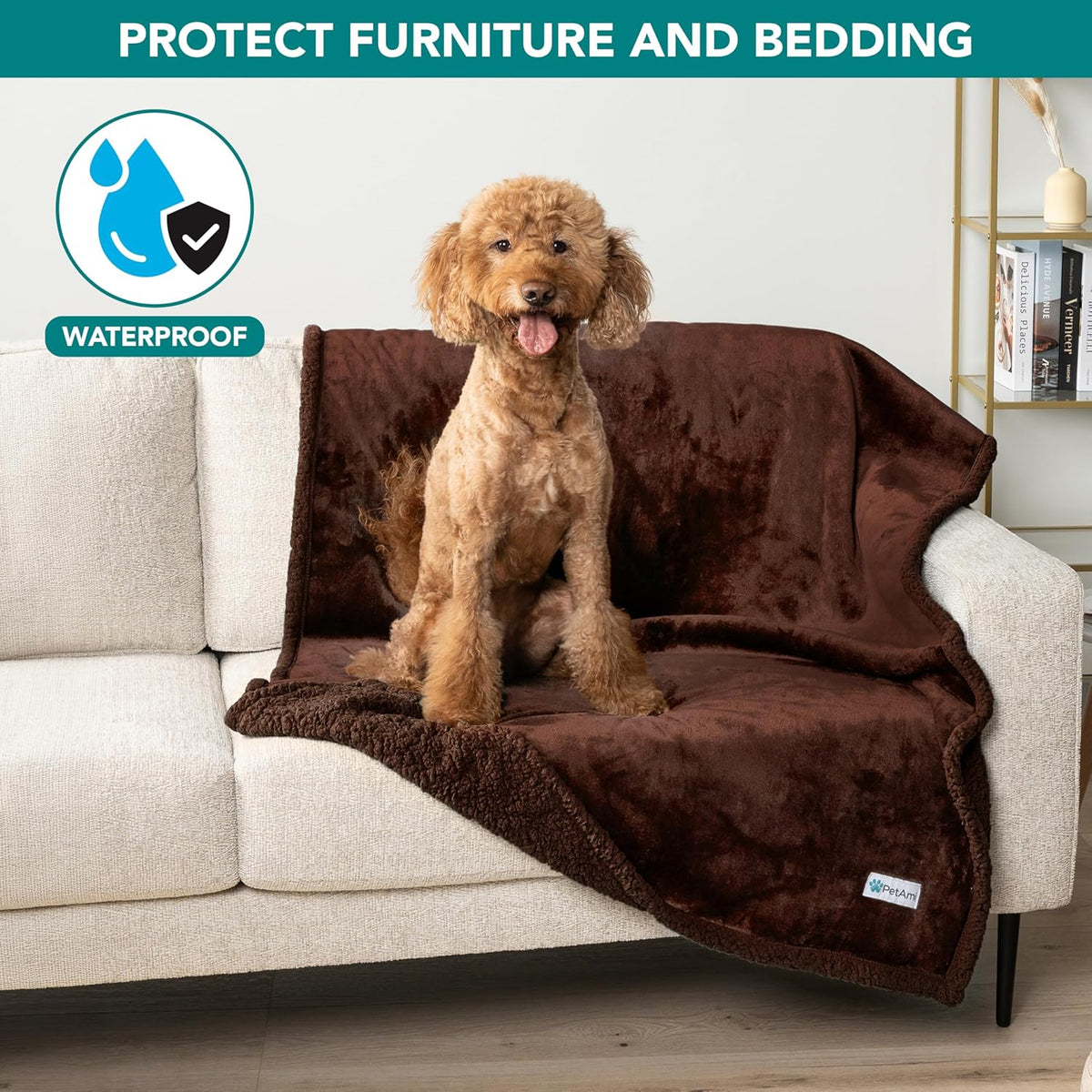 Waterproof Dog Blanket for Large Dog Cat Pet, 60X80, Brown Sherpa