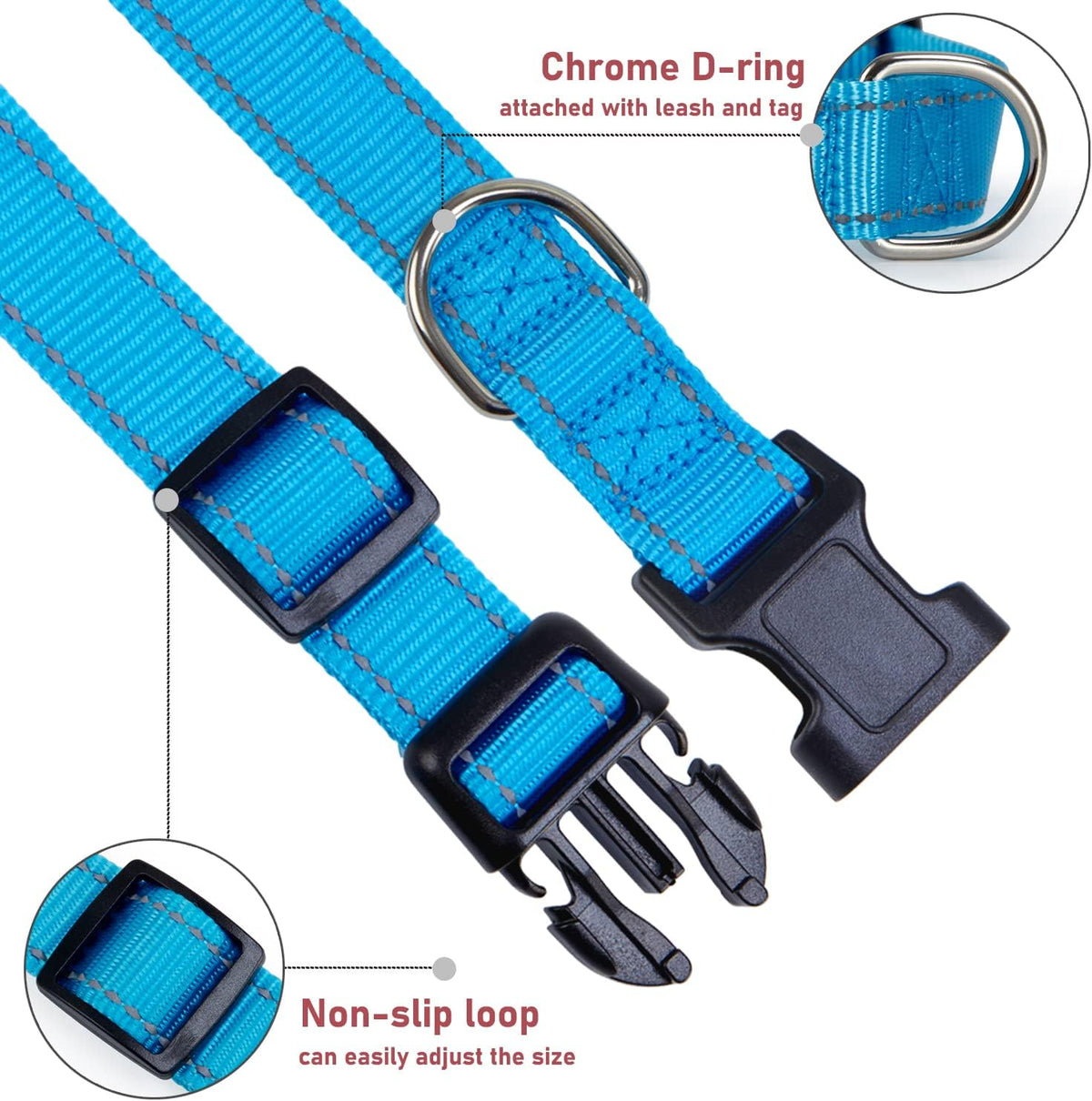 Reflective Dog Collar, Puppy Collar with Buckle Adjustable, Blue XL