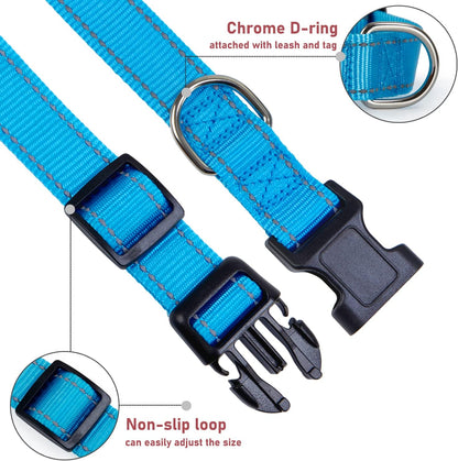 Reflective Dog Collar, Puppy Collar with Buckle Adjustable, Blue XL