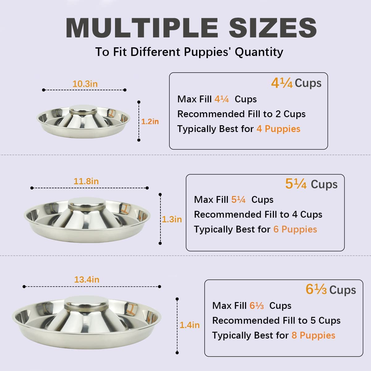 Stainless Steel Puppy Dog Bowls 2 Pack, Pets Puppies Feeding Food and Water Weaning Bowls Dishes Feeder, 11.8 Inch