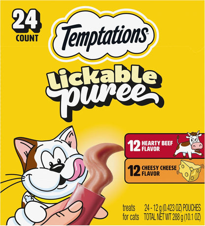 Creamy Puree Lickable Cat Treats, Beef Liver & Cheese, 24 Count