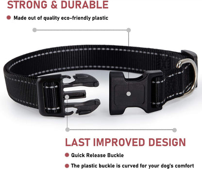 Reflective Dog Collar, Puppy Collar with Buckle Adjustable, Black S