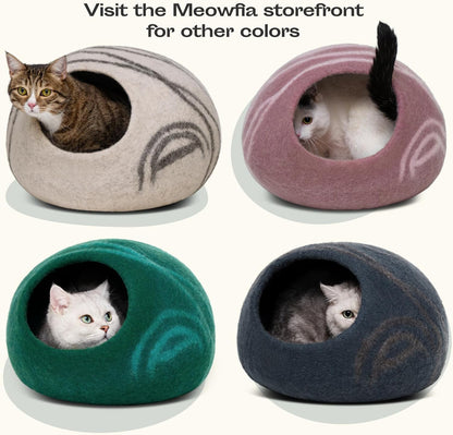 Cat Cave - Merino Wool Bed for Indoor Cats (Aquamarine, Medium)